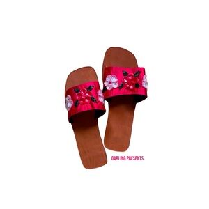 MYSTIQUE EMBELLISHED SATIN SANDALS WOMEN COLOR RED SIZE 8